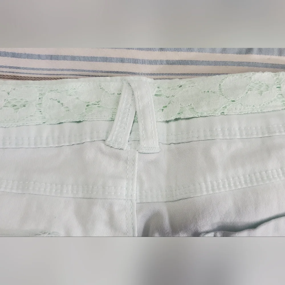 Indigo Rein Light Mint Green Low Rise Short Shorts with Lace Belt - Picture 6 of 11